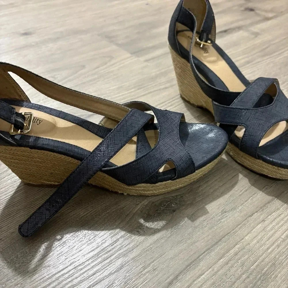 Solesenseability Espadrille Braided Wedge Sandals Dark Blue Navy Women's Size 10